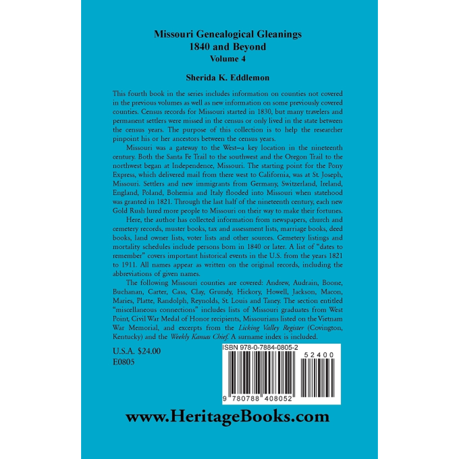 Missouri Genealogical Gleanings 1840 and Beyond, Volume 4 back cover