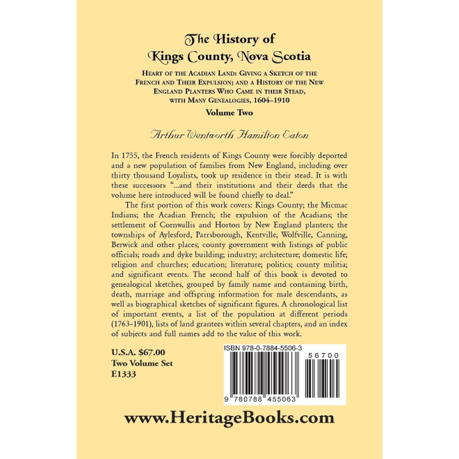 History of Kings County, Nova Scotia, Heart of the Acadian Land, Volume 2 back cover