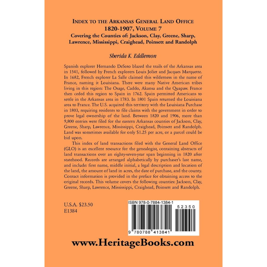 Index to the Arkansas General Land Office 1820-1907, Volume 7 back cover