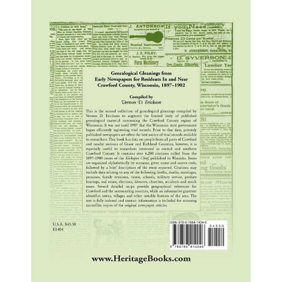 Genealogical Gleanings from Early Newspapers for Residents in and near Crawford County, Wisconsin, 1897-1902 back cover