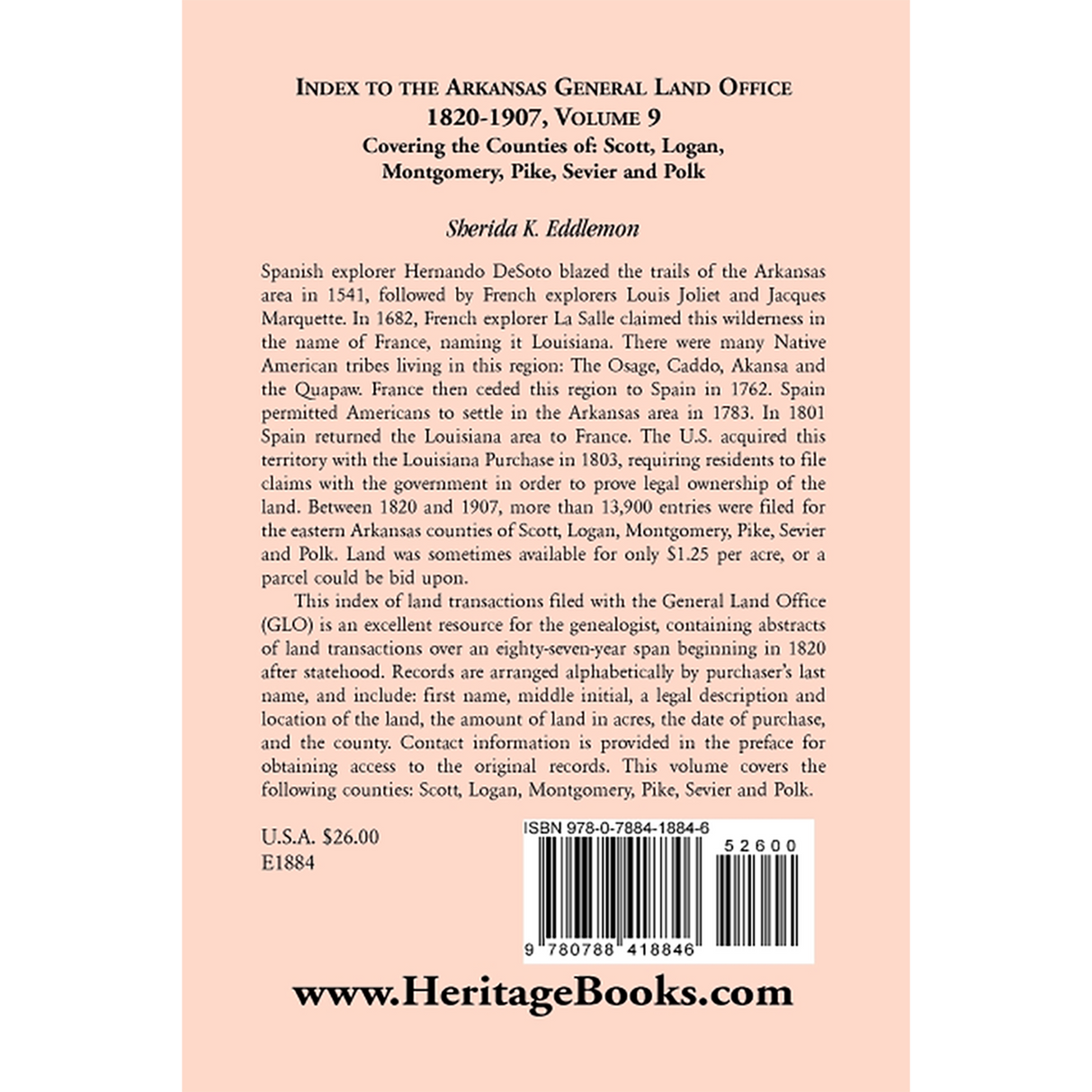 Index to the Arkansas General Land Office 1820-1907, Volume 9 back cover