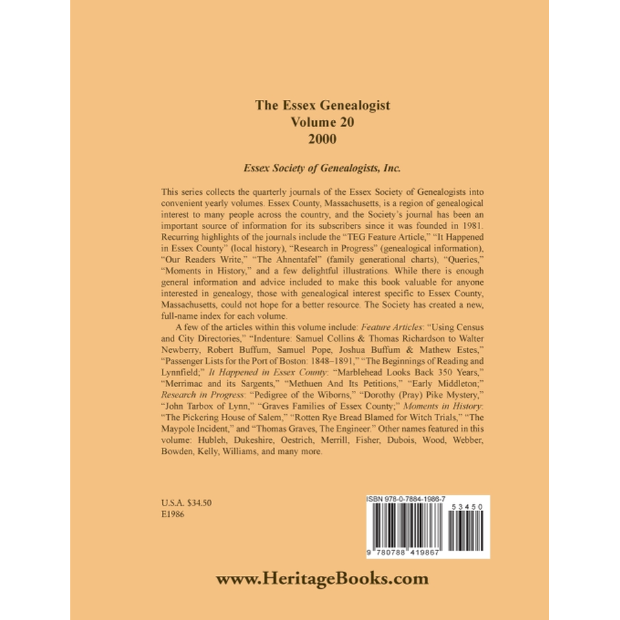 The Essex Genealogist, Volume 20, 2000 back cover