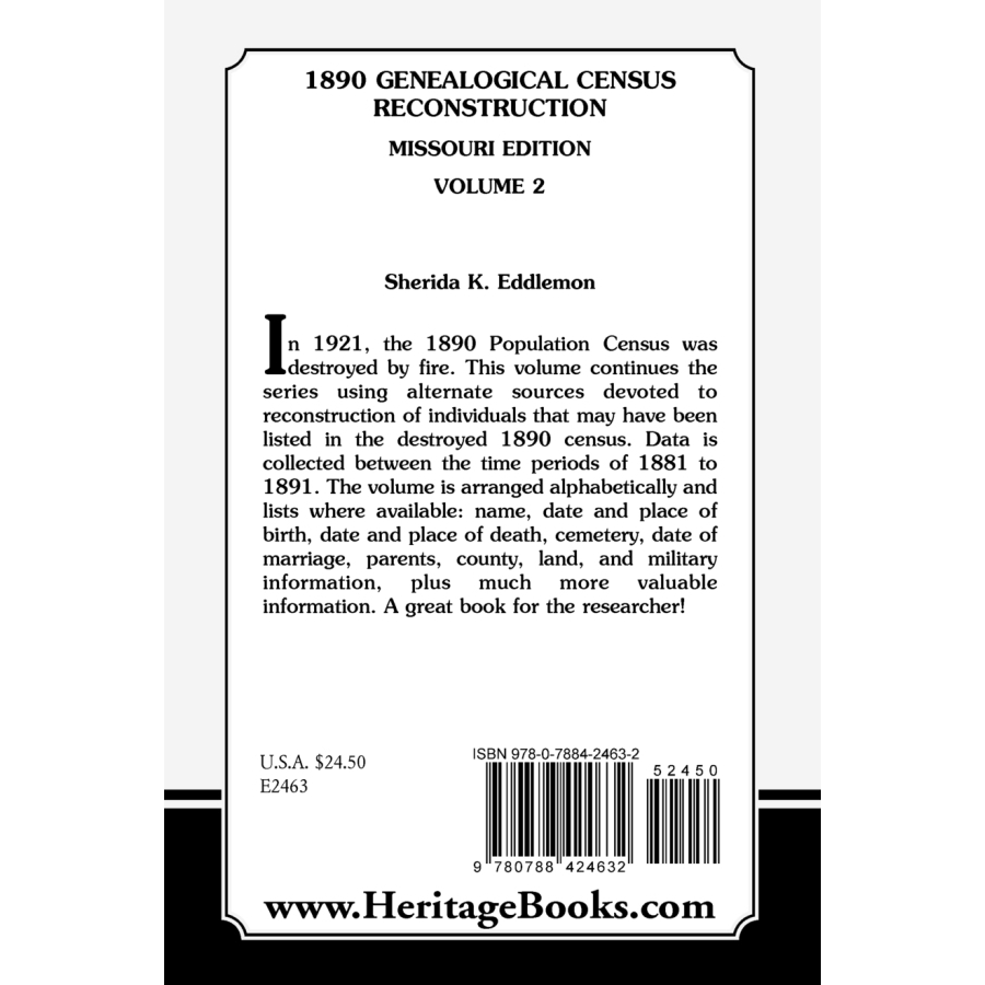 1890 Genealogical Census Reconstructio, Missouri, Volume 2 back cover
