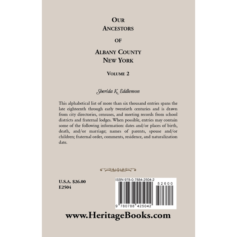 Our Ancestors of Albany County, New York, Volume 2 back cover