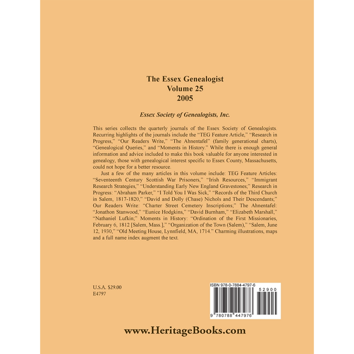 The Essex Genealogist, Volume 25, 2005 back cover