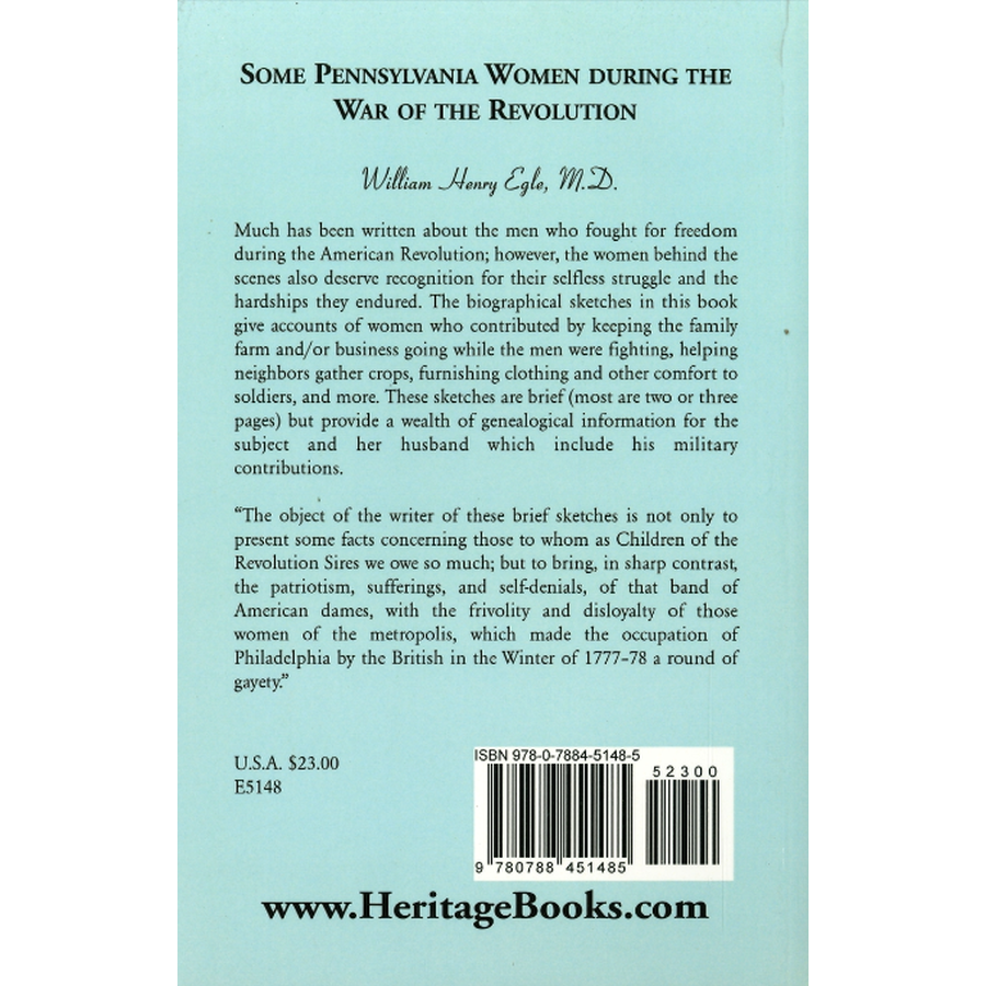 Some Pennsylvania Women During the War of the Revolution back cover