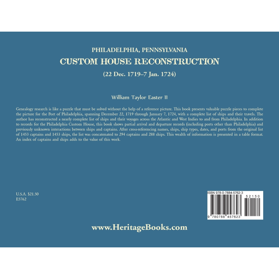 Philadelphia, Pennsylvania Custom House Reconstruction, 22 Dec 1719-7 Jan 1724 back cover