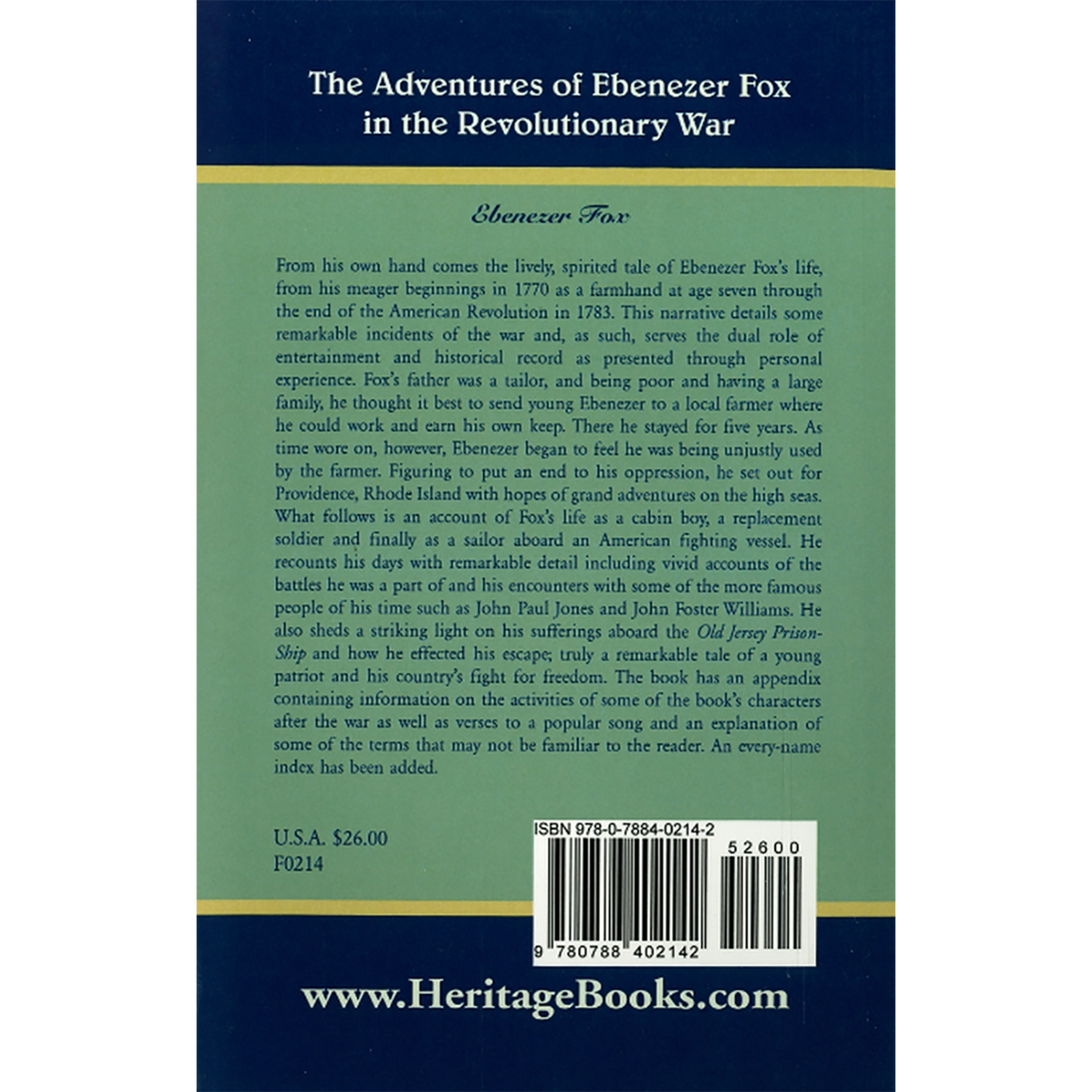 The Adventures of Ebenezer Fox in the Revolutionary War back cover