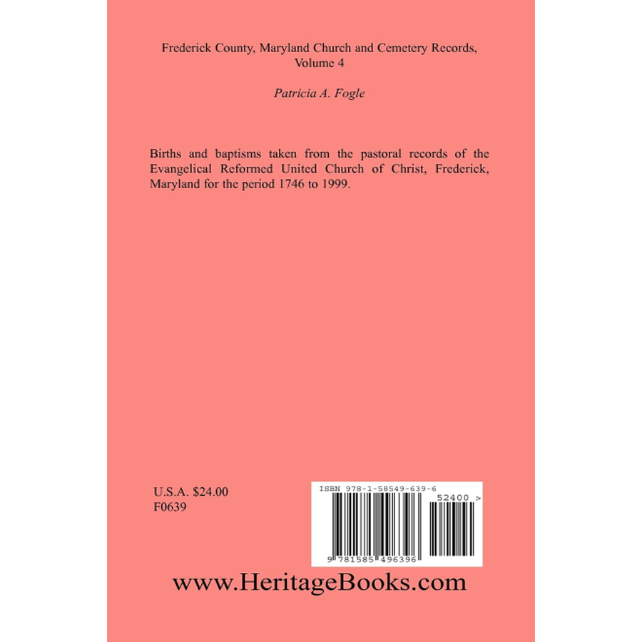 Frederick County, Maryland Church and Cemetery Records, Volume 4 back cover