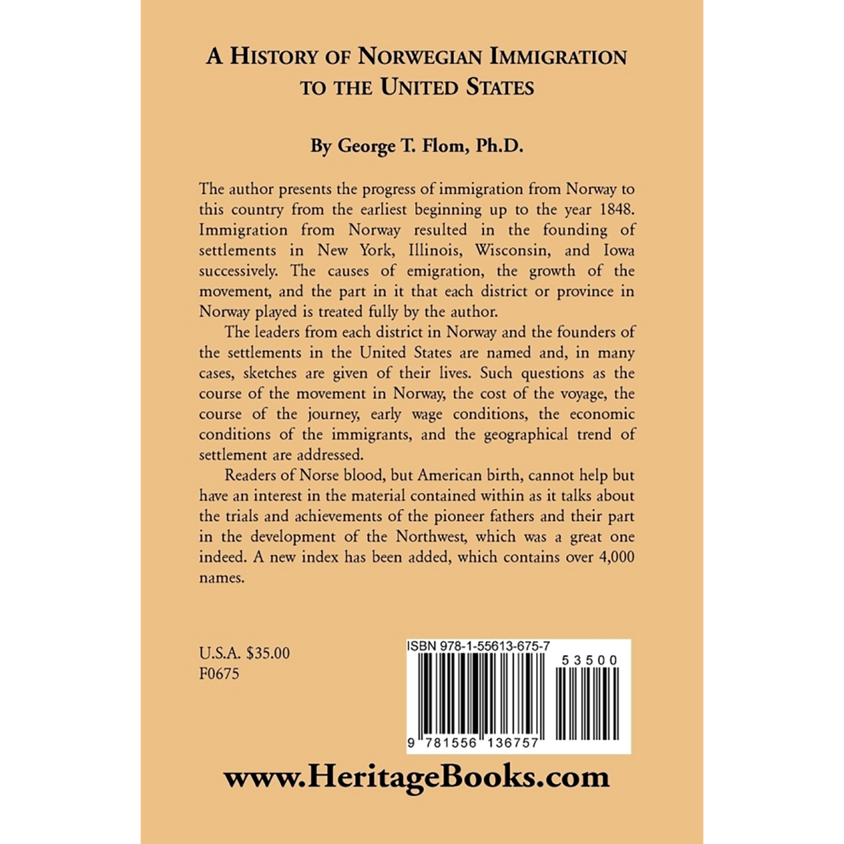 A History of Norwegian Immigration to the United States back cover