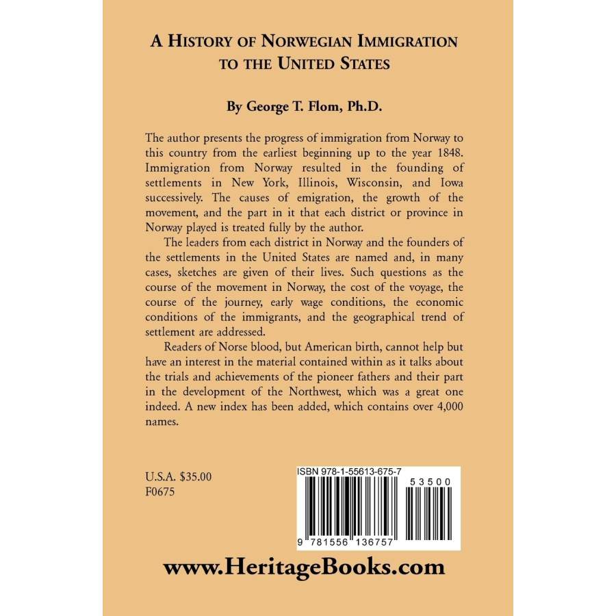 A History of Norwegian Immigration to the United States back cover