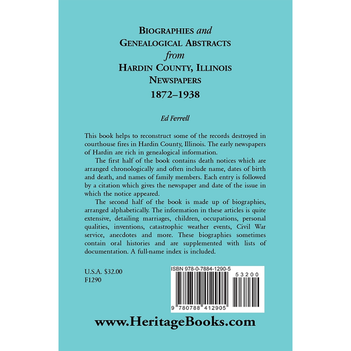 Biographics and Genealogical Abstracts from Hardin County, Illinois, Newspapers, 1872-1938 back cover