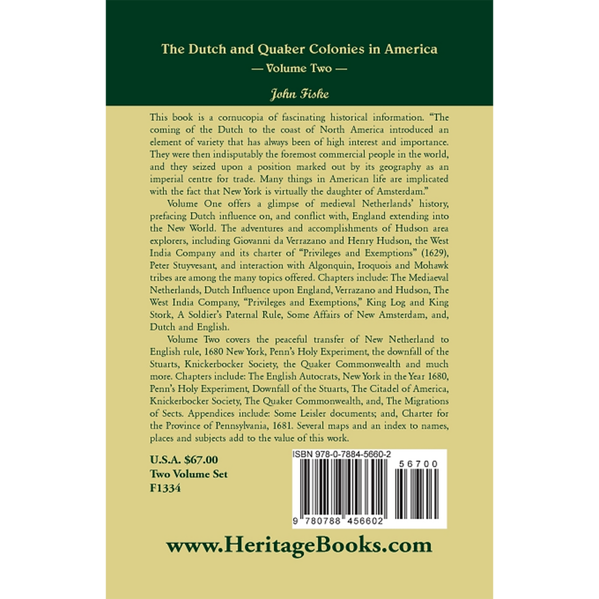 The Dutch and Quaker Colonies in America Volume 2 back cover