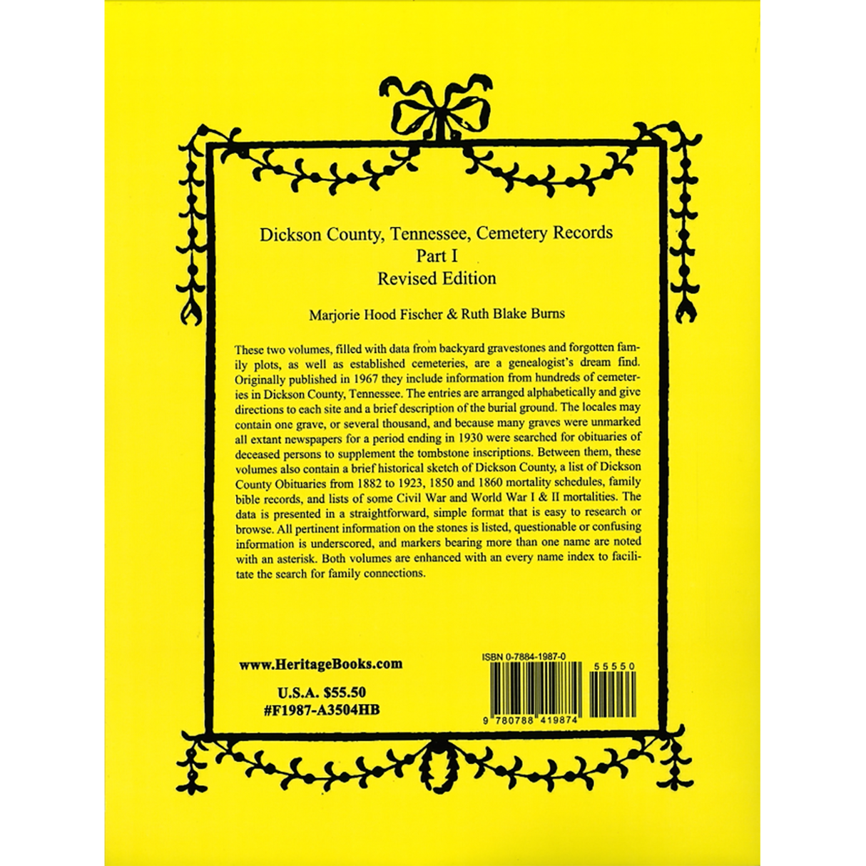 Dickson County, Tennessee Cemetery Records, Part I back cover