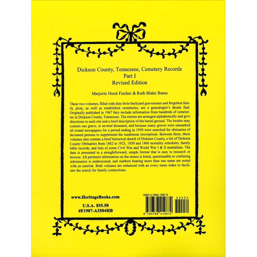Dickson County, Tennessee Cemetery Records, Part I back cover