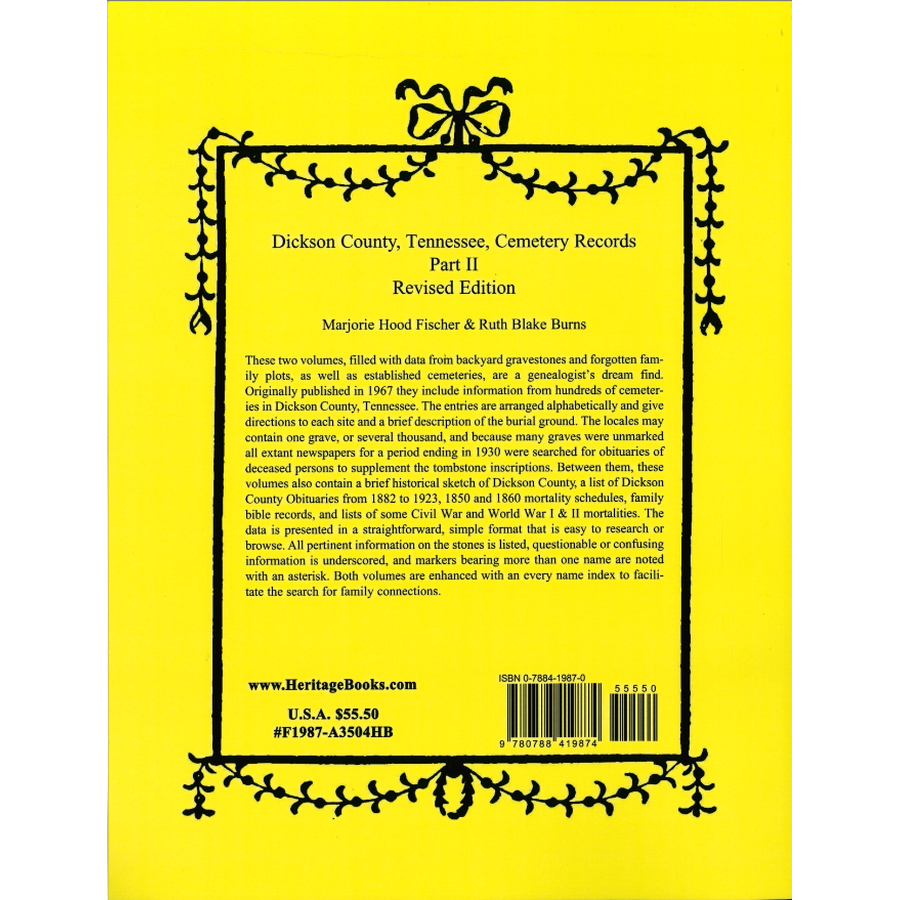 Dickson County, Tennessee Cemetery Records, Part II back cover