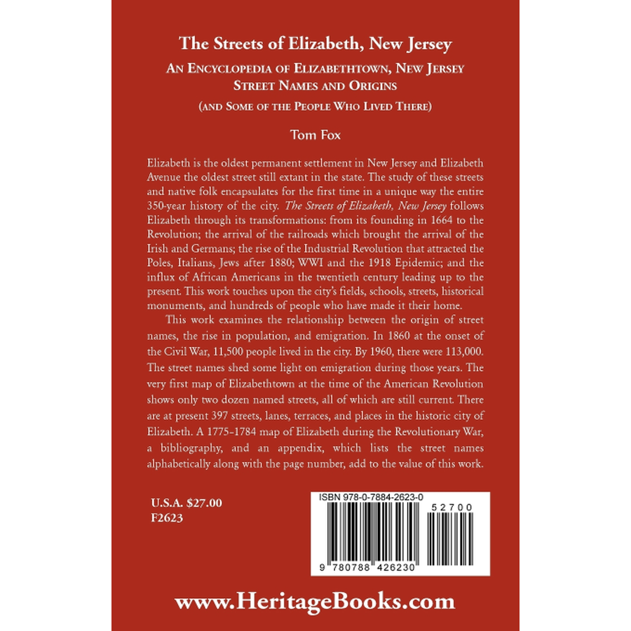 The Streets of Elizabeth, New Jersey back cover