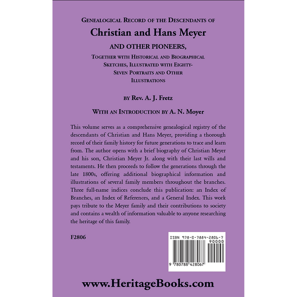 Genealogical Record of the Descendants of Christian and Hans Meyer and Other Pioneers back cover