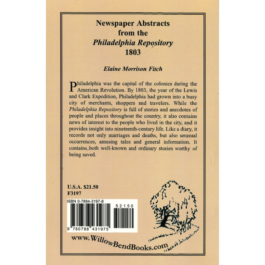 Newspaper Abstracts from the "Philadelphia Repository", 1803 back cover