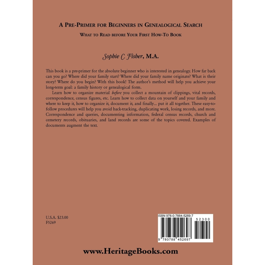 A Pre-Primer for Beginners in Genealogical Search: What to Read before Your First How-To Book back cover