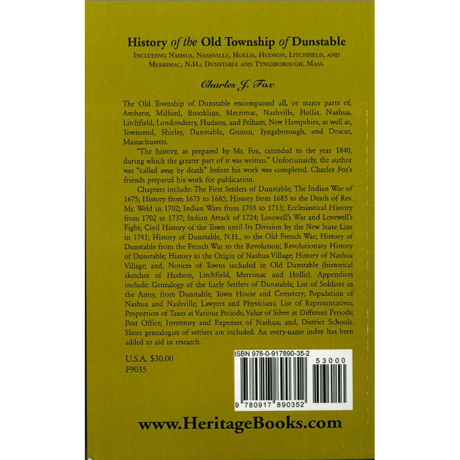 The History of the Old Township of Dunstable back cover