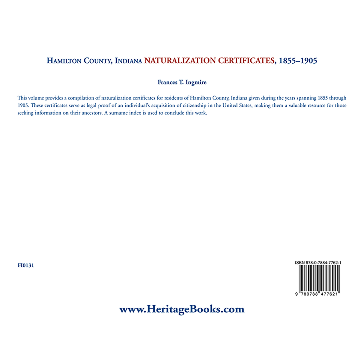 Hamilton County, Indiana Naturalization Certificates, 1855-1905