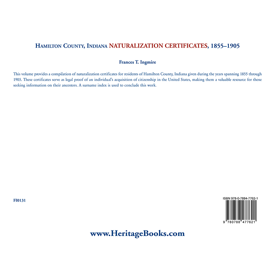 Hamilton County, Indiana Naturalization Certificates, 1855-1905