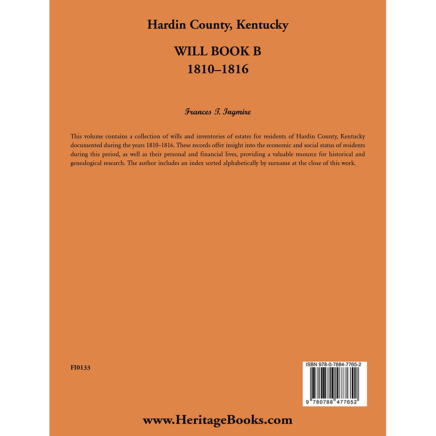 Hardin County, Kentucky Will Book B, 1810-1816