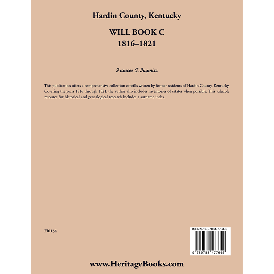 Hardin County, Kentucky Will Book C, 1816-1821 back cover