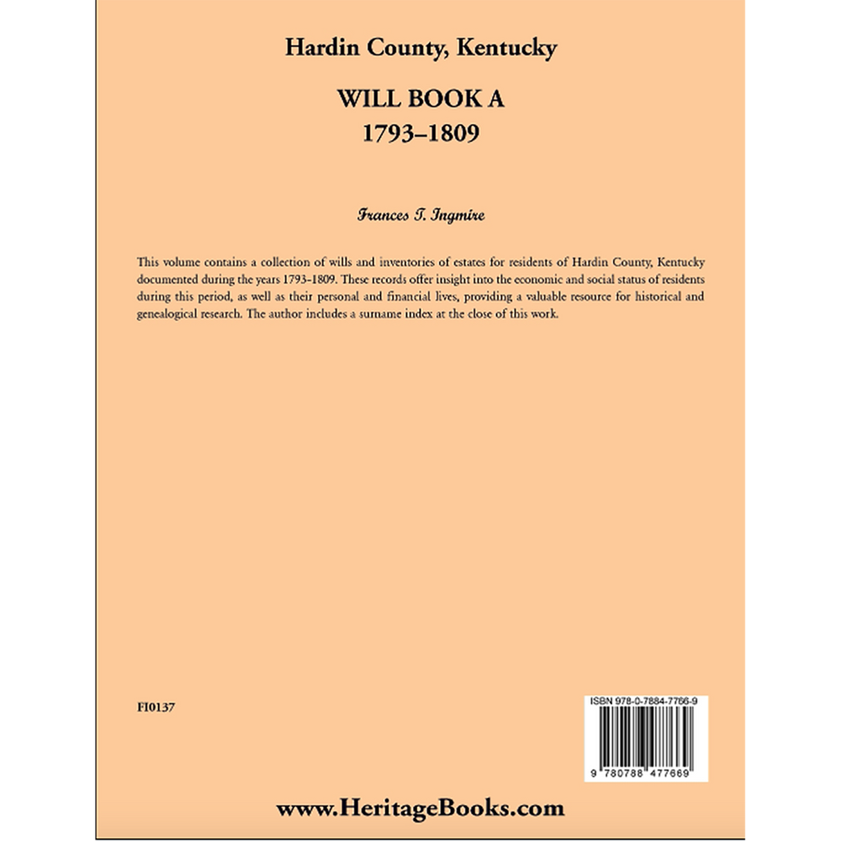 Hardin County, Kentucky Will Book A, 1793-1809 back cover