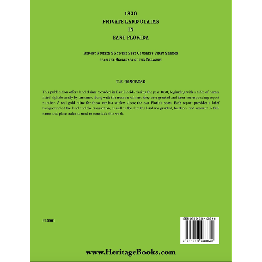 1830 Private Land Claims in East Florida back cover