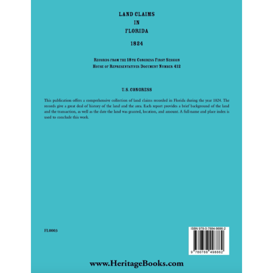 Land Claims in Florida, 1824 back cover