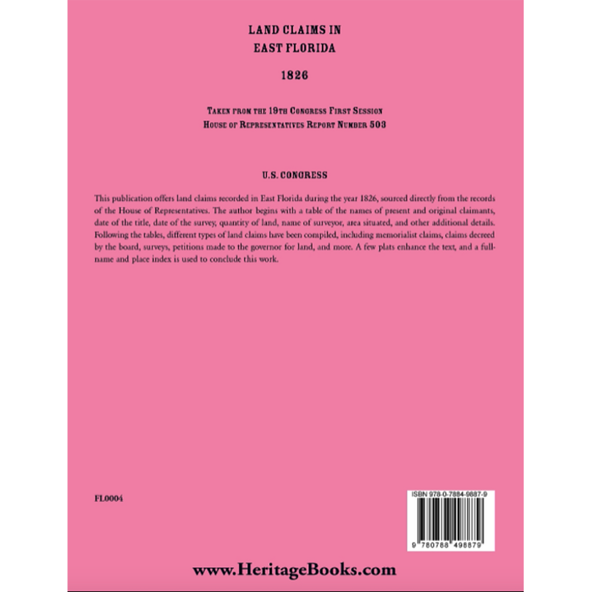 Land Claims in East Florida, 1826 back cover