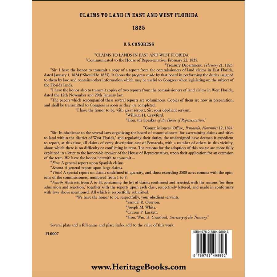 Claims to Land in East and West Florida 1825 back cover