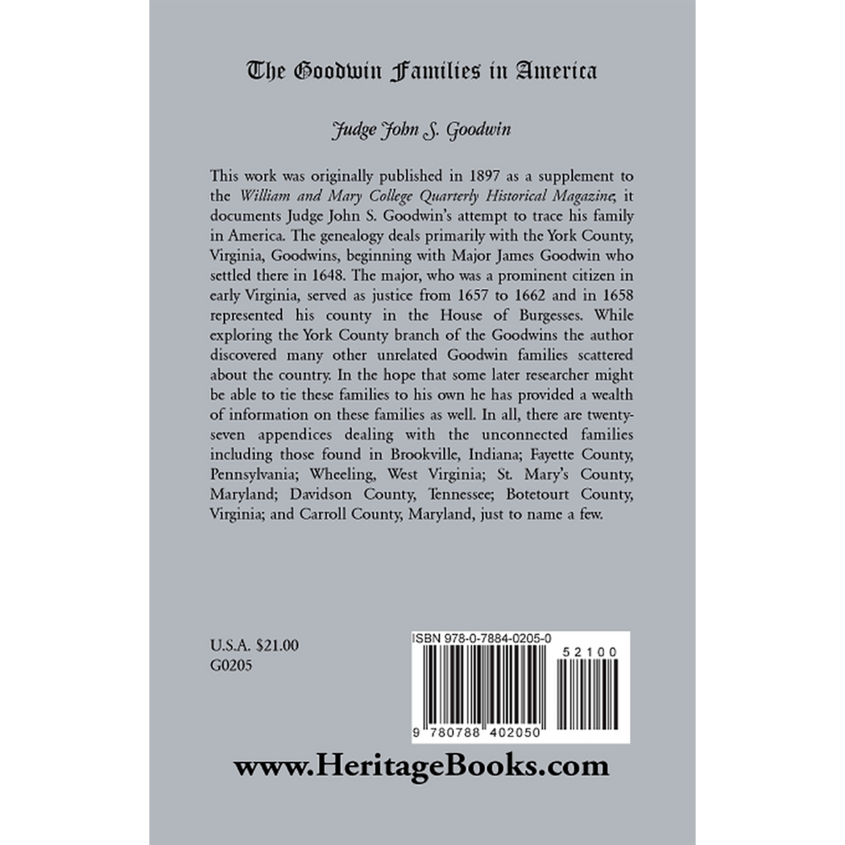 The Goodwin Families in America back cover