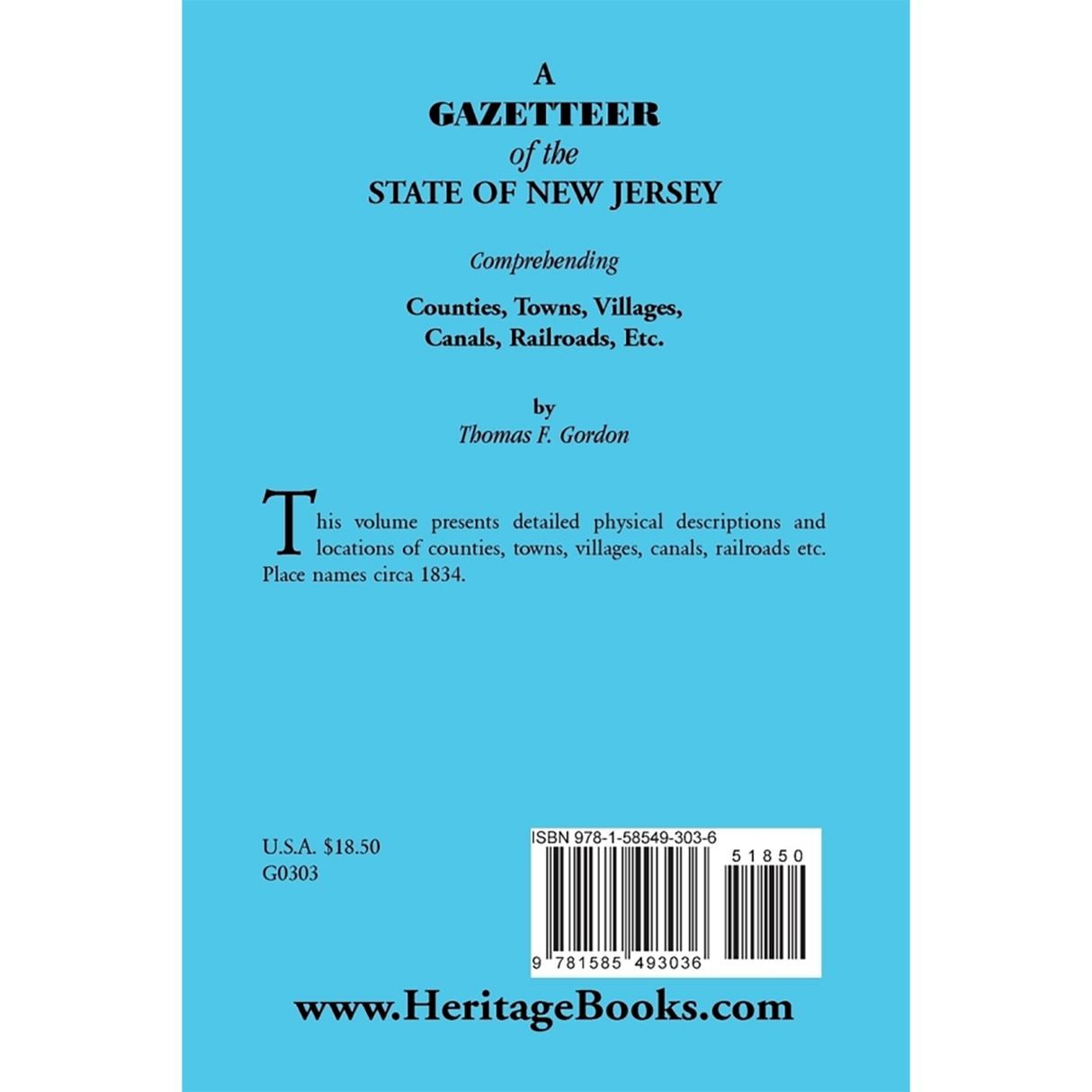 A Gazetteer of the State of New Jersey (alphabetical entries only) back cover
