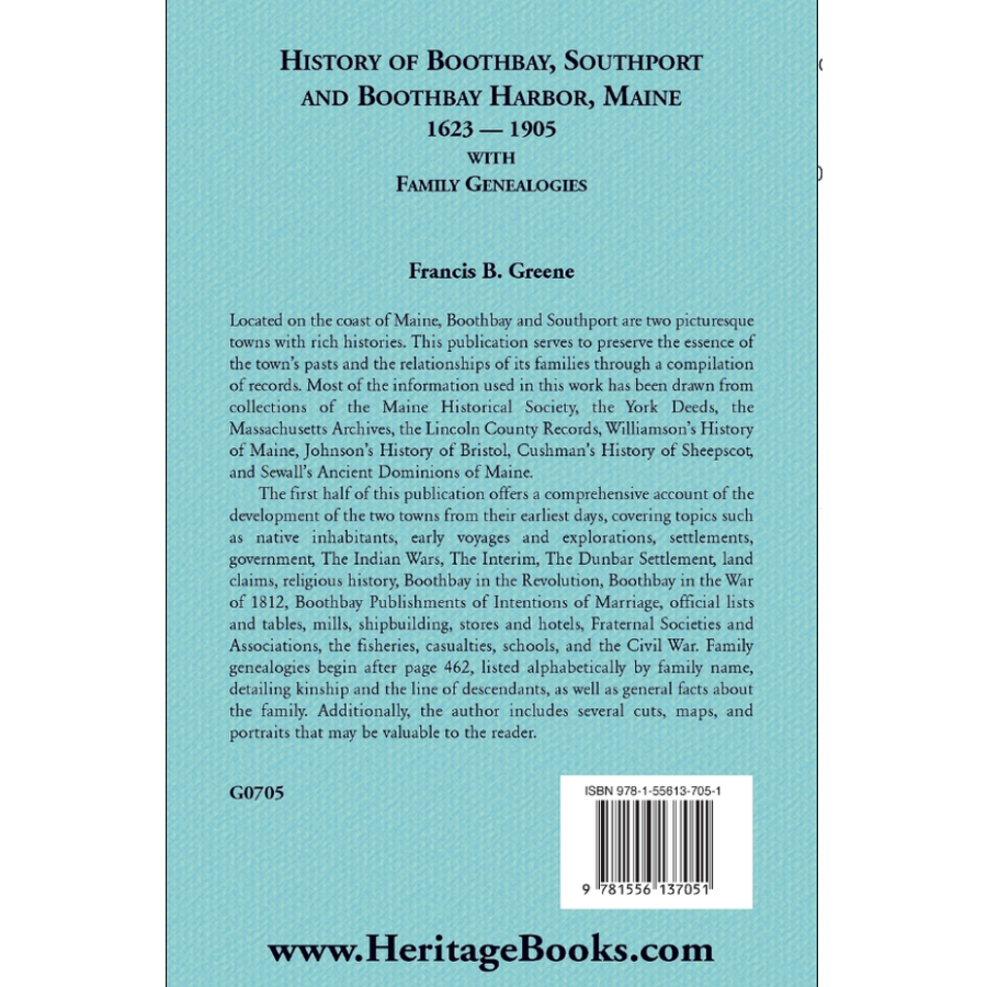History of Boothbay, Southport, and Boothbay Harbor, Maine back cover