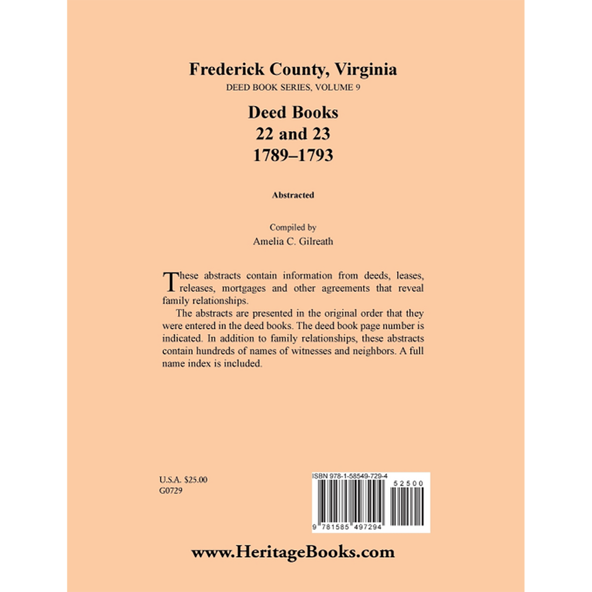 Frederick County, Virginia Deed Book Series, Volume 9, Deed Books 22 and 23 1789-1793 back cover