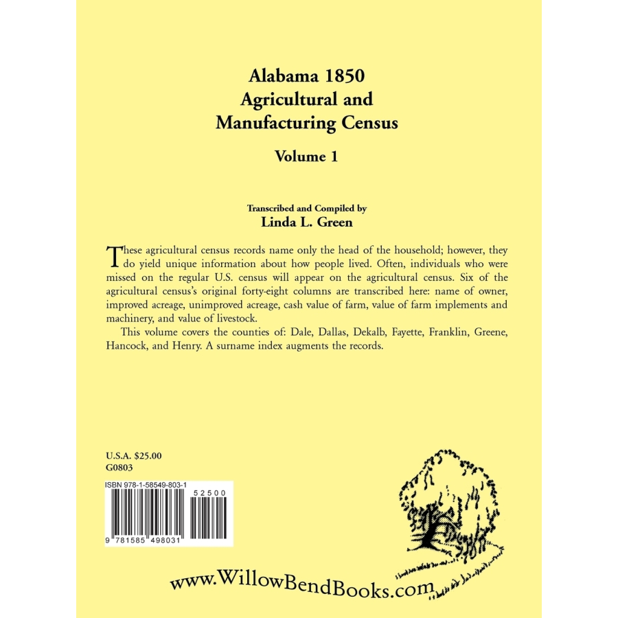 Alabama 1850 Agricultural and Manufacturing Census, Volume 1 back cover