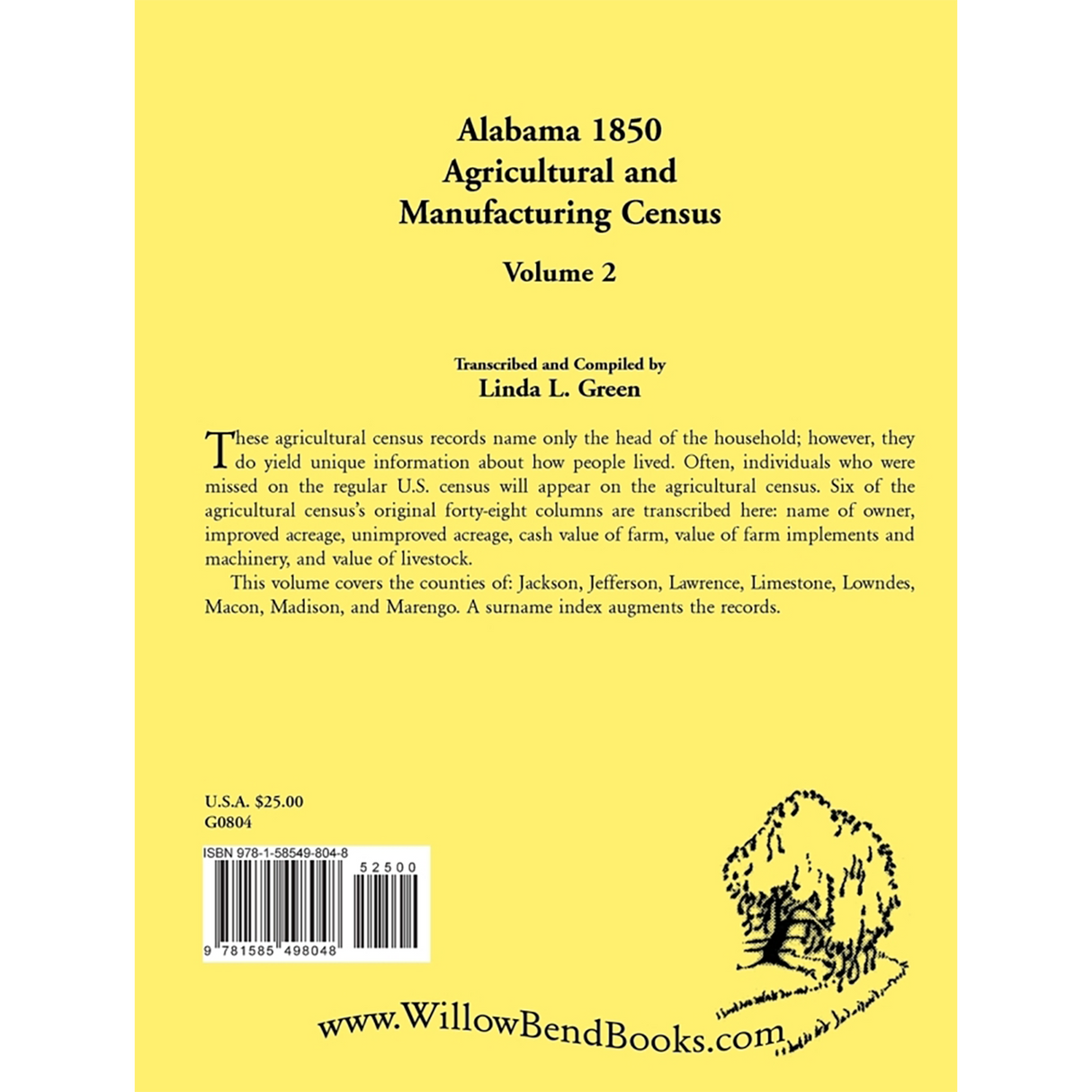 Alabama 1850 Agricultural and Manufacturing Census, Volume 2 back cover