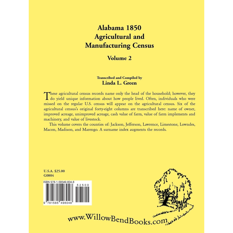 Alabama 1850 Agricultural and Manufacturing Census, Volume 2 back cover