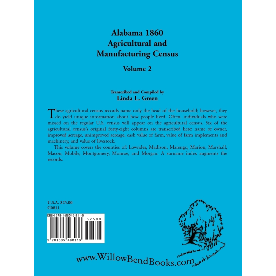 Alabama 1860 Agricultural and Manufacturing Census, Volume 2 back cover