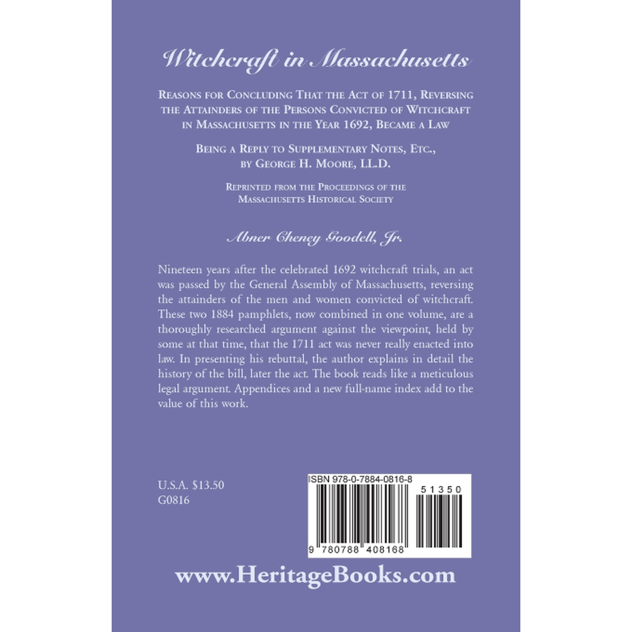 Witchcraft in Massachusetts back cover