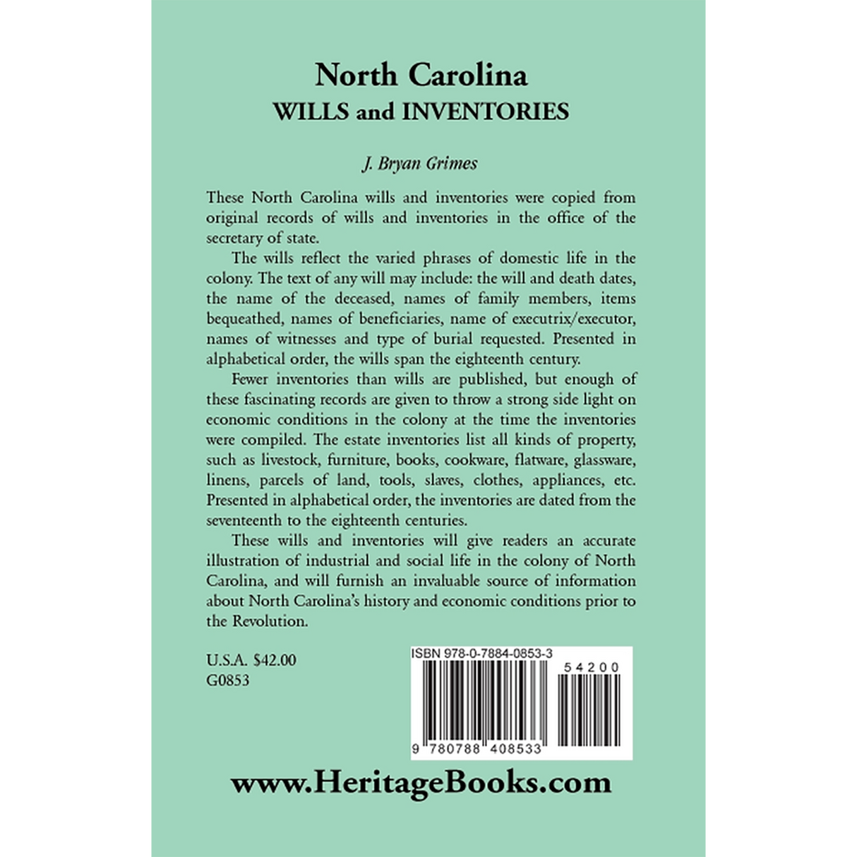 North Carolina Wills and Inventories back cover