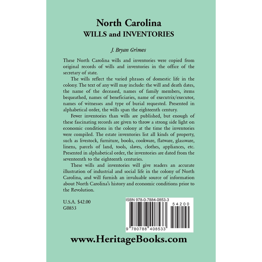 North Carolina Wills and Inventories back cover