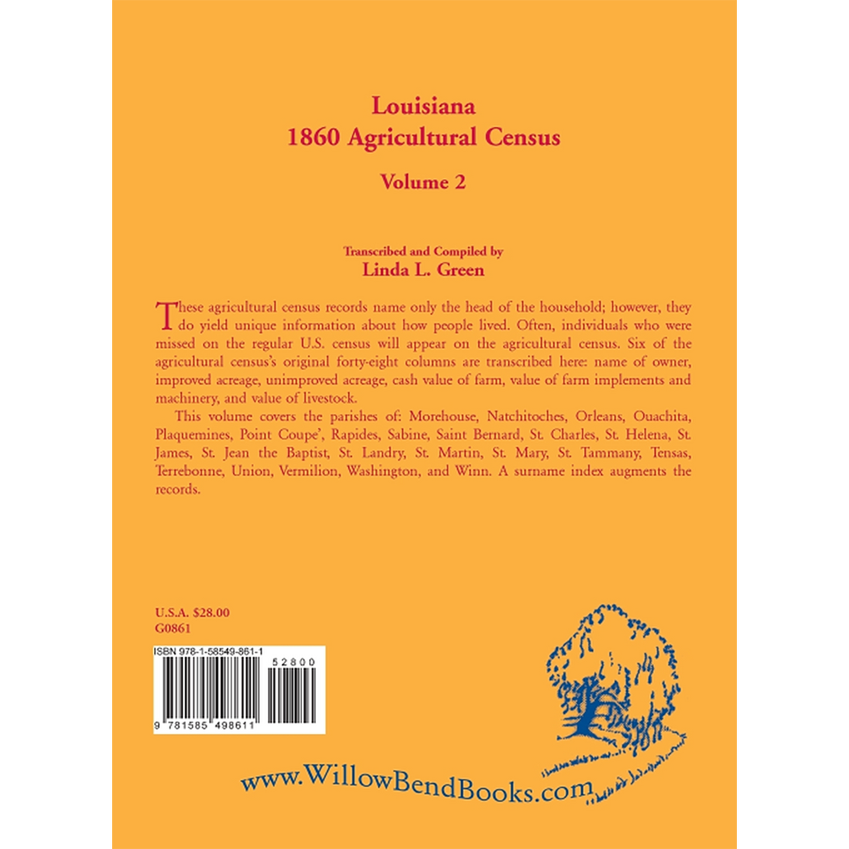 Louisiana 1860 Agricultural Census: Volume 2 back cover