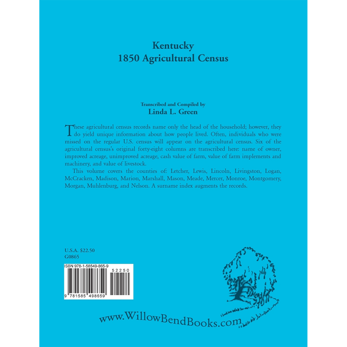 Kentucky 1850 Agricultural Census back cover