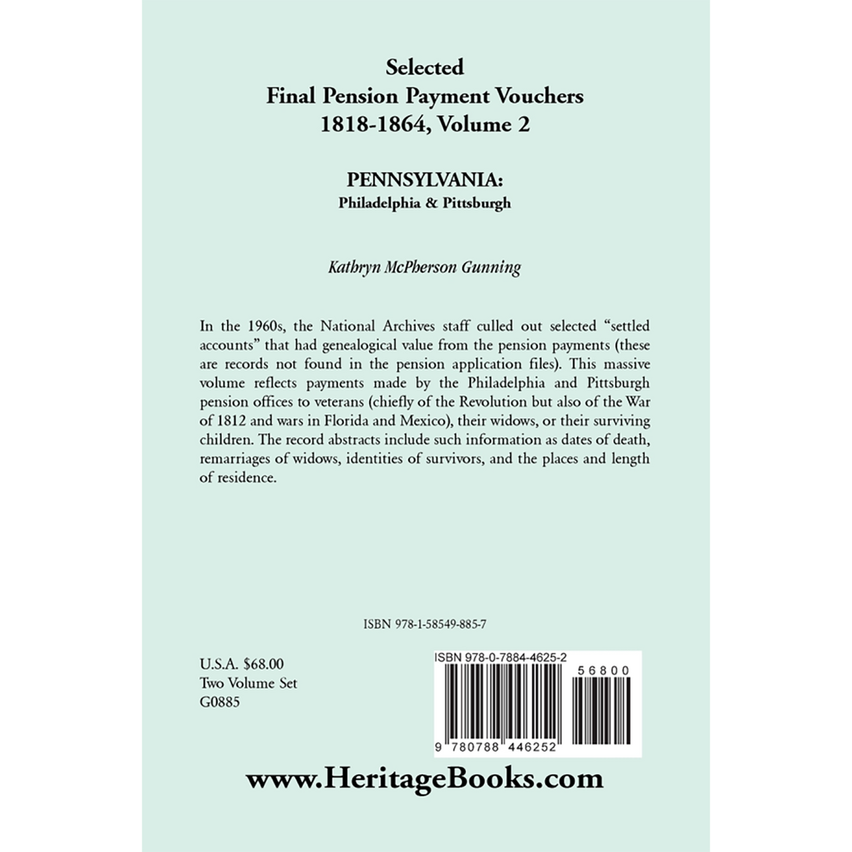 Selected Final Pension Payment Vouchers, 1818-1864: Pennsylvania, Volume II back cover