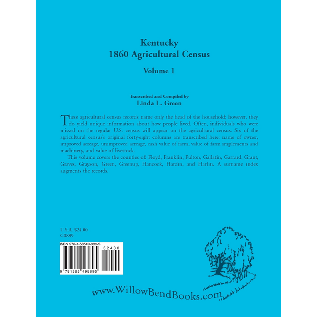 Kentucky 1860 Agricultural Census, Volume 1 back cover