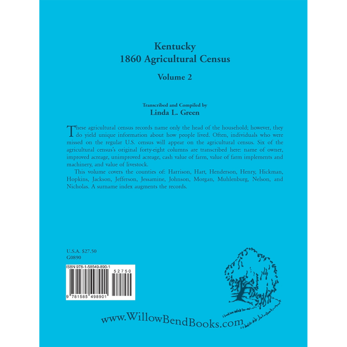 Kentucky 1860 Agricultural Census, Volume 2 back cover